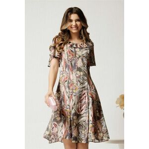 Rochie midi gri cu roz din voal in clin cu fir lurex si decupaje la decolteu imagine