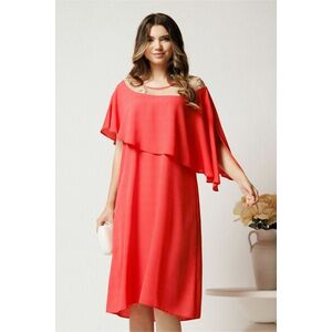 Rochie midi corai din voal dreapta cu volan si broderie pe bust imagine
