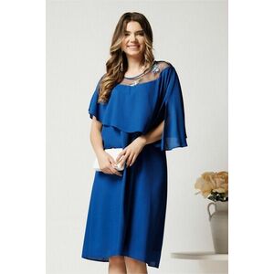 Rochie midi albastra din voal dreapta cu volan si broderie pe bust imagine