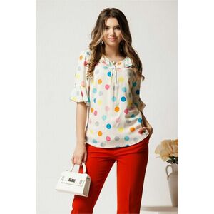 Bluza ivory din viscoza lejera cu buline colorate si volnas la decolteu imagine