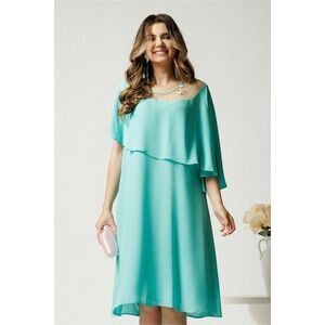 Rochie midi turcoaz din voal dreapta cu volan si broderie pe bust imagine