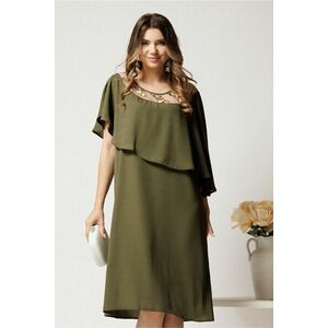 Rochie midi kaki din voal dreapta cu volan si broderie pe bust imagine