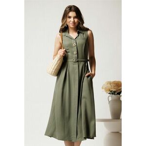 Rochie midi kaki din tencel in clos cu nasturi si curea imagine