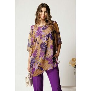 Bluza mov din voal oversized cu imprimeu galben- Viada imagine