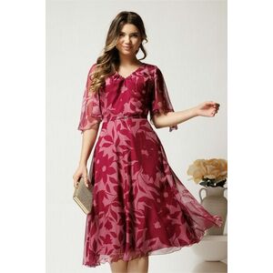 Rochie midi roz din voal cu imprimeu magenta si maneci vaporoase- Viada imagine