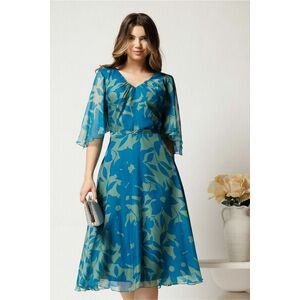 Rochie midi verde din voal cu imprimeu turcoaz si maneci vaporoase- Viada imagine
