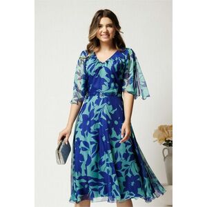 Rochie midi verde mint din voal cu imprimeu albastru si maneci vaporoase- Viada imagine