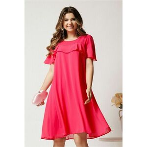 Rochie midi fucsia din voal tip A cu tull si glitter la bust imagine