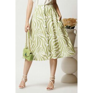 Fusta DY Fashion midi verde olive cu imprimeu in clos cu nasturi imagine