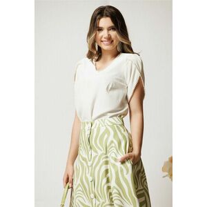 Bluza DY Fashion alba din voal cu perlute si maneci lalea imagine