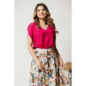 Bluza DY Fashion fucsia din voal cu perlute si maneci lalea imagine