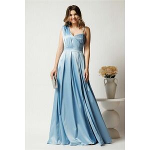 Rochie lunga bleu din tafta in clos cu strasuri la bust- Moze imagine