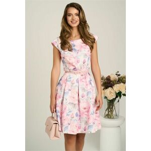 Rochie scurta roz in clos cu trandafiri si curtea in talie imagine