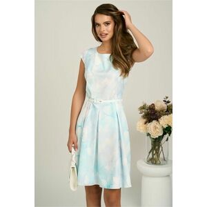 Rochie scurta turcoaz in clos cu flori si curtea in talie imagine