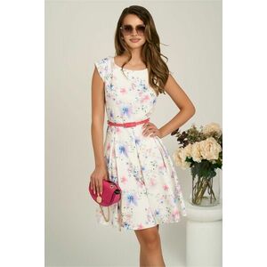 Rochie scurta alba in clos cu flori lila si curtea in talie imagine