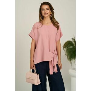 Bluza roz din viscoza oversized cu funda in talie imagine
