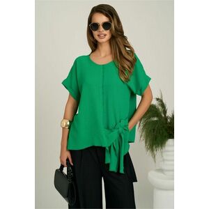 Bluza verde din viscoza oversized cu funda in talie imagine