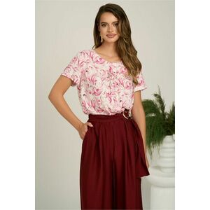 Bluza alba cu imprimeu fucsia din viscoza lejera cu floare la bust imagine