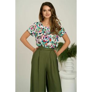 Bluza verde cu imprimeu fucsia din viscoza lejera cu floare la bust imagine