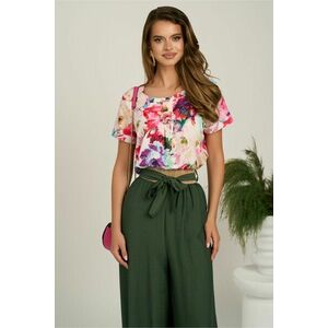 Bluza cu flori maxi mov si fucsia din viscoza lejera cu floare la bust imagine