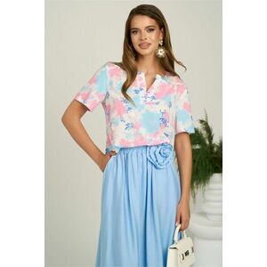 Bluza din viscoza cu flori roz si bleu lejera imagine