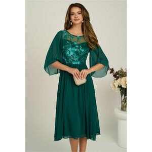 Rochie midi verde in clos din voal cu dantela florala la bust imagine