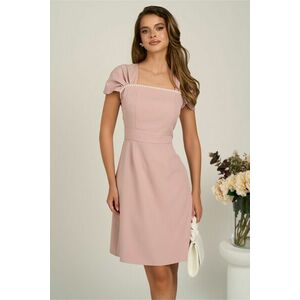 Rochie scurta roz din stofa evazata cu perlute la bust imagine