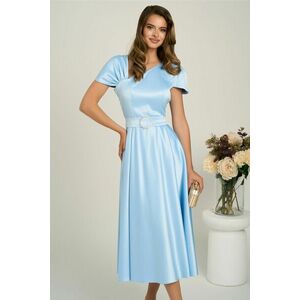Rochie midi bleu din tafta subtire in clos cu cordon in talie imagine