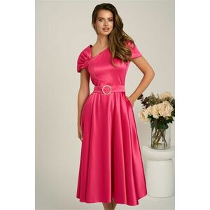 Rochie midi fucsia din tafta subtire in clos cu cordon in talie imagine