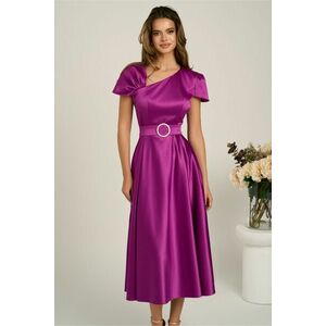 Rochie midi mov din tafta subtire in clos cu cordon in talie- LaDonna imagine