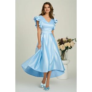 Rochie midi bleu din tafta subtire in clos cu volanase la bust imagine