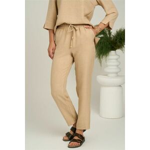 Pantaloni vaporosi bej din viscoza cu elastic in talie imagine