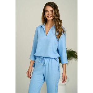 Bluza bleu vaporoasa din viscoza cu croi lejer si guler ascutit- LaDonna imagine