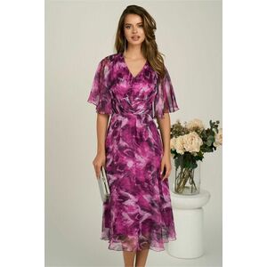 Rochie midi magenta din voal in clos cu imprimeuri si maneci vaporoase imagine