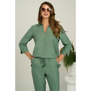 Bluza kaki vaporoasa din viscoza cu croi lejer si guler ascutit imagine