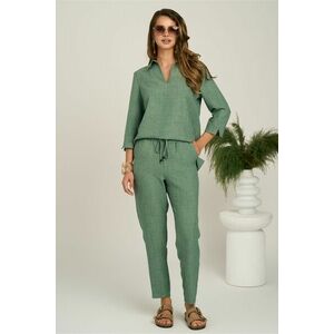 Pantaloni vaporosi kaki din viscoza cu elastic in talie imagine