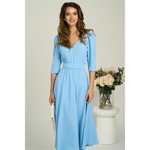 Rochie midi bleu din triplu voal in clos cu cordon in talie imagine