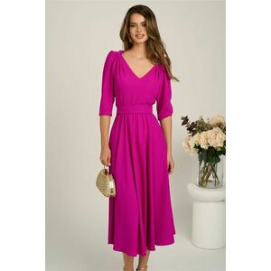 Rochie midi fucsia din triplu voal in clos cu cordon in talie imagine