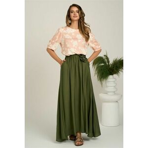 Fusta lunga kaki in clos din viscoza cu floare in talie imagine