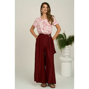 Pantaloni bordo din viscoza evazati cu catarama in talie imagine