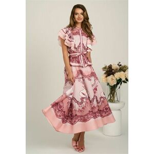 Compleu roz cu bluza si fusta midi din viscoza cu imprimeu imagine