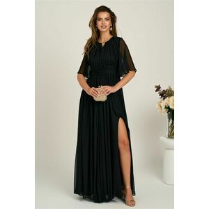 Rochie DY Fashion lunga neagra din voal in clos cu crapatura pe picior imagine
