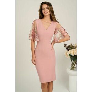Rochie DY Fashion midi roz din stofa conica cu maneci din dantela imagine