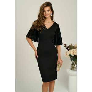 Rochie DY Fashion midi neagra din stofa conica cu maneci din dantela imagine