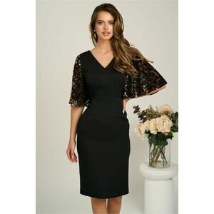 Rochie DY Fashion midi neagra din stofa conica cu maneci cu insertii catilefate maro imagine