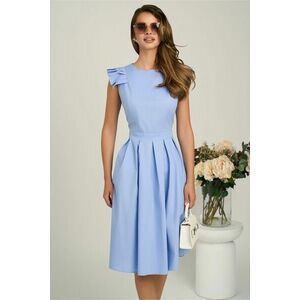 Rochie DY Fashion midi bleu din poplin in clos cu volane la umeri imagine
