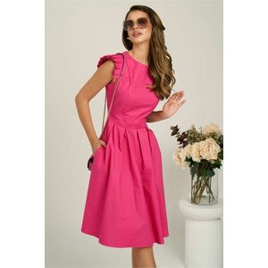 Rochie DY Fashion midi fucsia din poplin in clos cu volane la umeri imagine