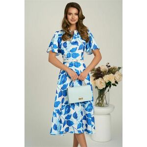 Rochie midi cu imprimeu albastru din triplu voal in clos imagine