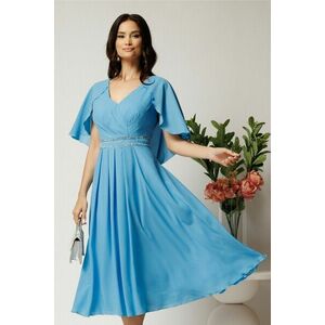 Rochie midi bleu din voal in clos cu strasuri in talie imagine