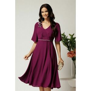 Rochie midi mov din voal in clos cu flori la decolteu imagine